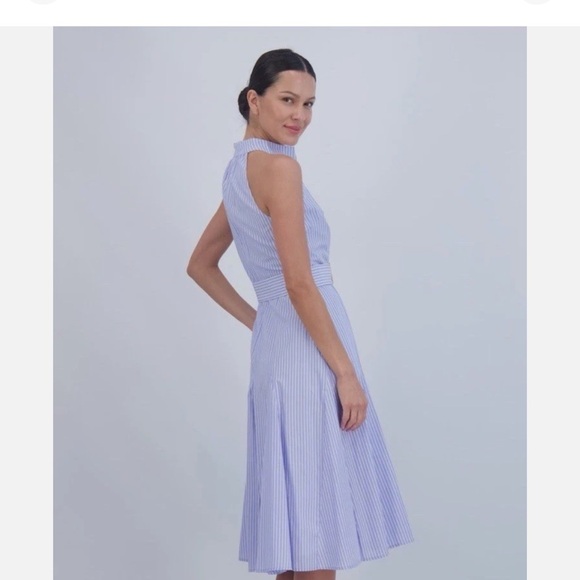 Eliza J Blue Striped Belted Halter Dress with Pockets Sz 12 NWT - Picture 7 of 7